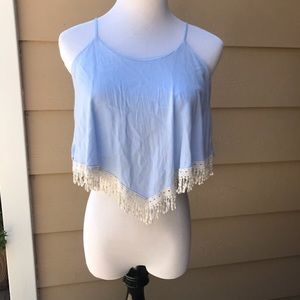 Blue Crop Cami with lace detail